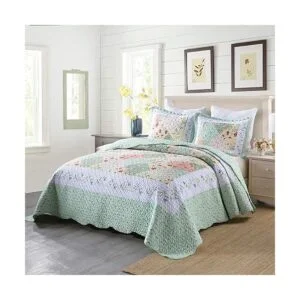 MarCielo Juego de edredón ligero de 3 piezas verde_2