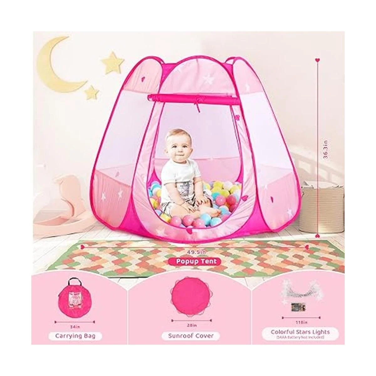 Tienda de campaña de princesa desplegable con luces de_4