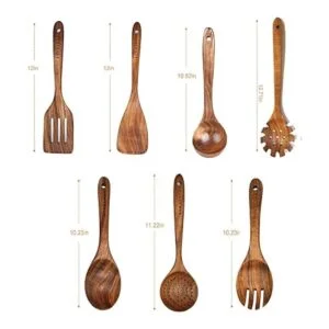 Cucharas de madera para cocinar 7 piezas de utensilios de_2