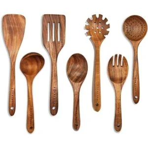 Cucharas de madera para cocinar 7 piezas de utensilios de_1