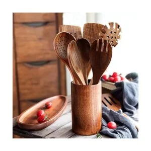 Cucharas de madera para cocinar 7 piezas de utensilios de_3
