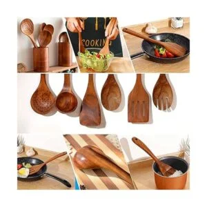 Cucharas de madera para cocinar 7 piezas de utensilios de_6