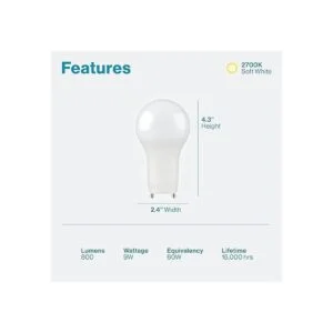 Sunco Lighting Bombilla LED GU24 de 2 clavijas A19 blanco_2