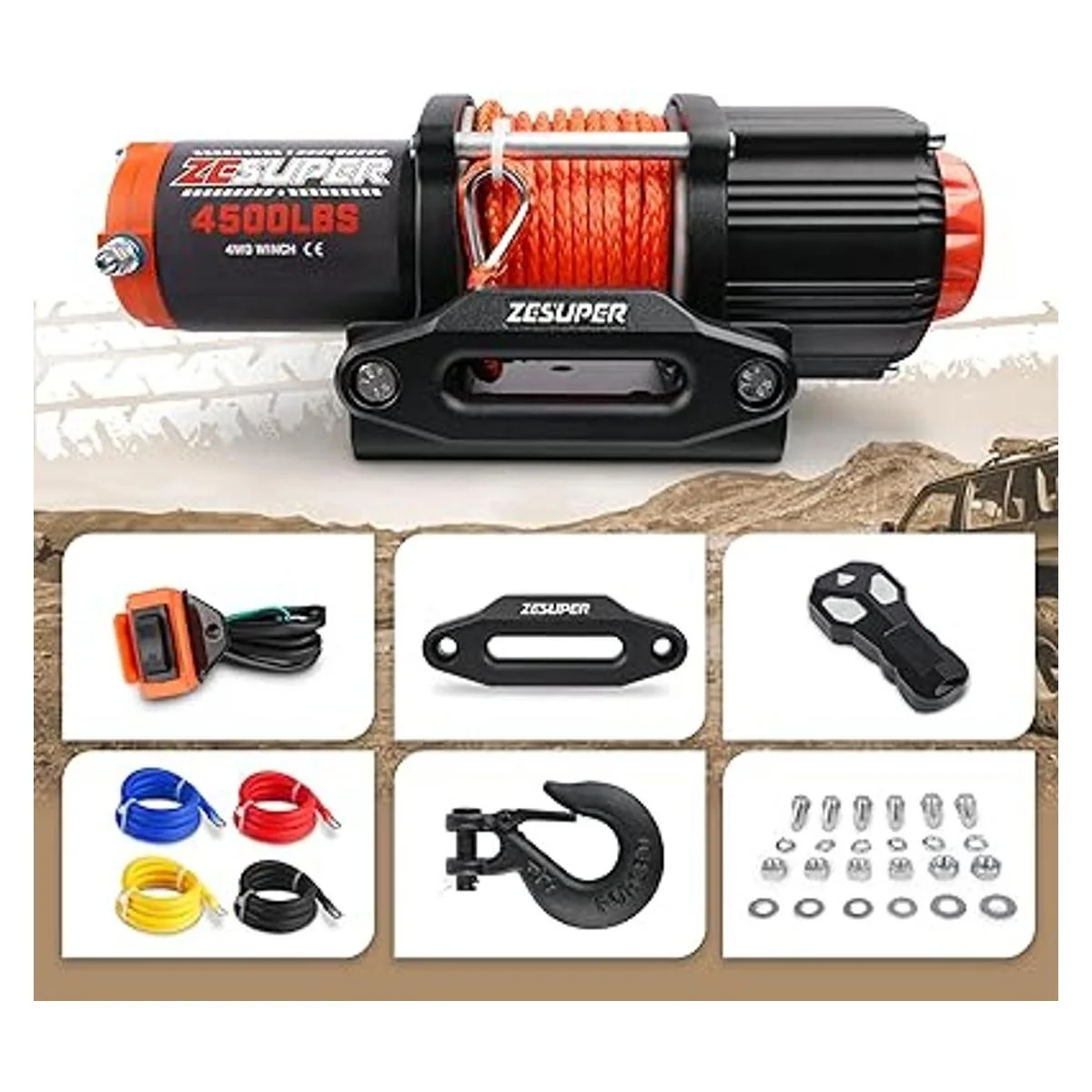 ZESUPER Kit de cabrestante eléctrico impermeable con_5