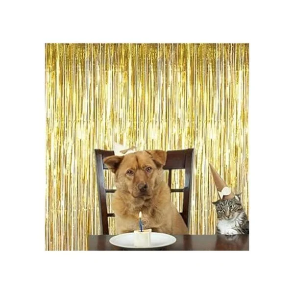 2 cortinas de flecos de oropel metálico dorado brillante_6