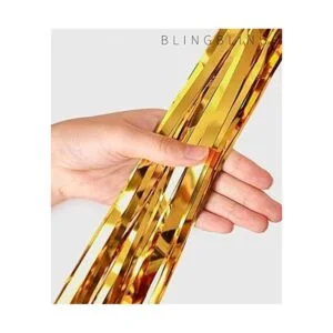 2 cortinas de flecos de oropel metálico dorado brillante_3