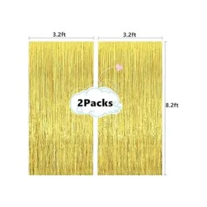 2 cortinas de flecos de oropel metálico dorado brillante_2