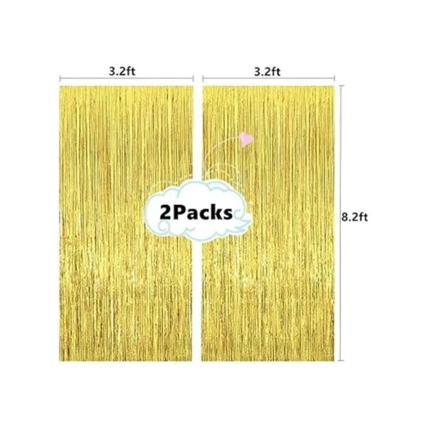 2 cortinas de flecos de oropel metálico dorado brillante_2