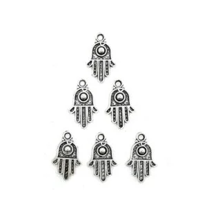 JIALEEY 100 dijes de plata antigua Hamsa con símbolo de_4