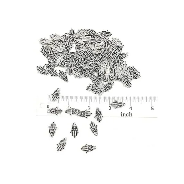 JIALEEY 100 dijes de plata antigua Hamsa con símbolo de_6