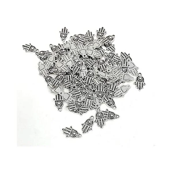 JIALEEY 100 dijes de plata antigua Hamsa con símbolo de_5