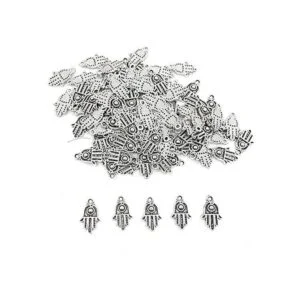 JIALEEY 100 dijes de plata antigua Hamsa con símbolo de_1