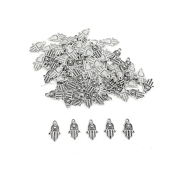 JIALEEY 100 dijes de plata antigua Hamsa con símbolo de_1