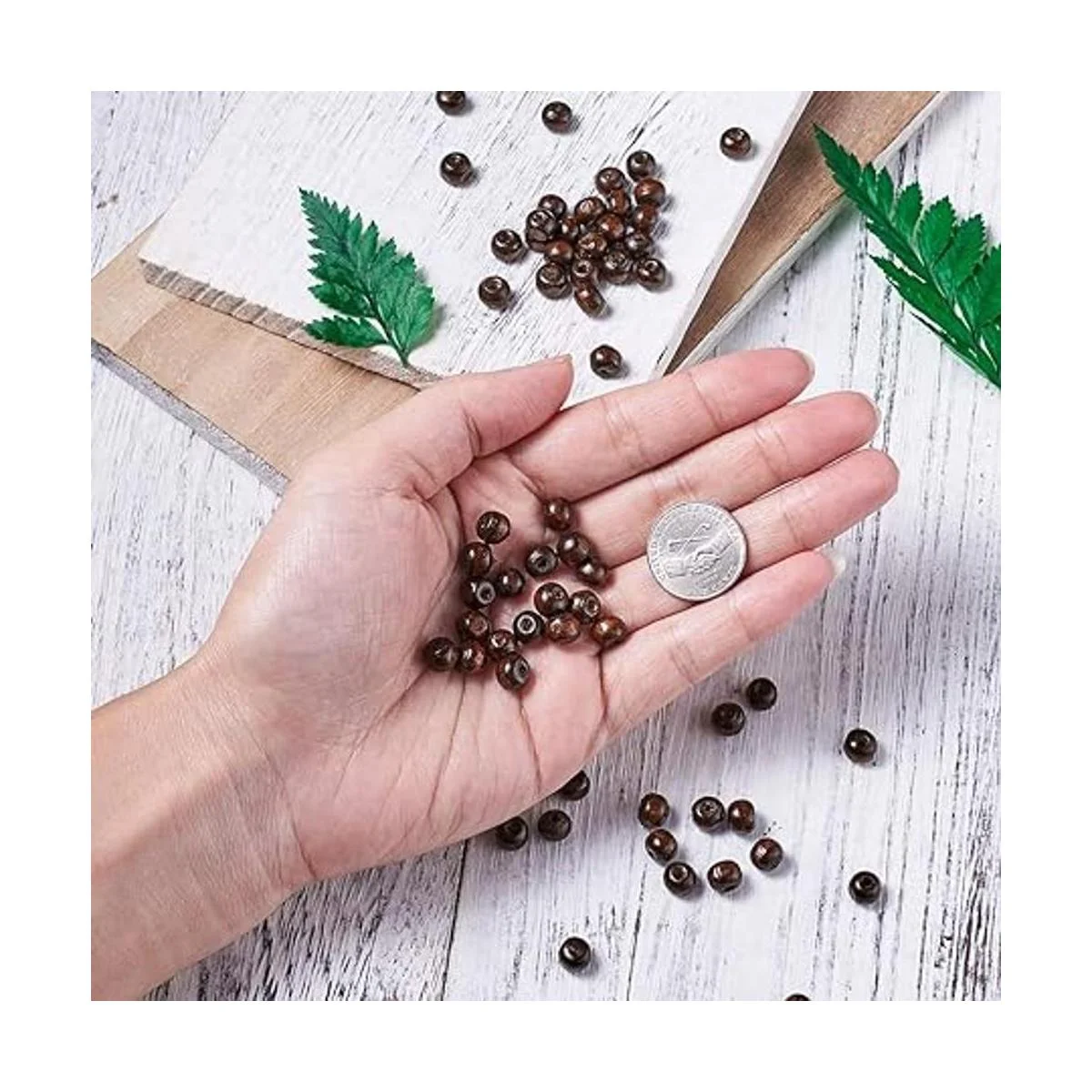 KISSITTY 200 cuentas redondas de madera marrón de 0.276 x