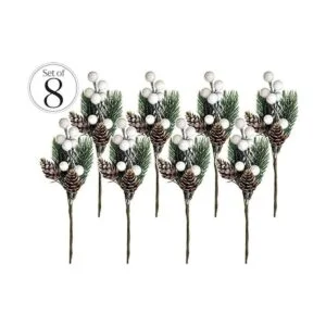 Bayas de Navidad blancastallos de bayas con ramas de pino_3