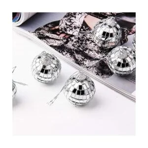 24 bolas de espejo de discoteca plateadas para decoración