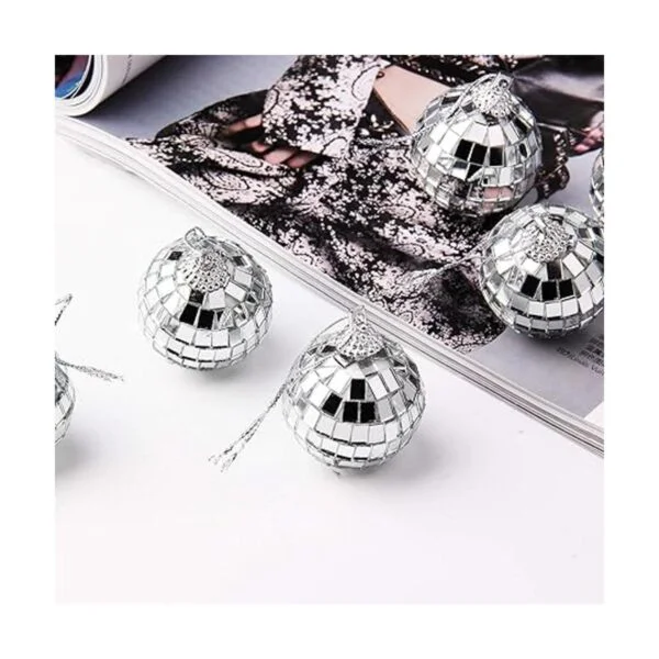 24 bolas de espejo de discoteca plateadas para decoración