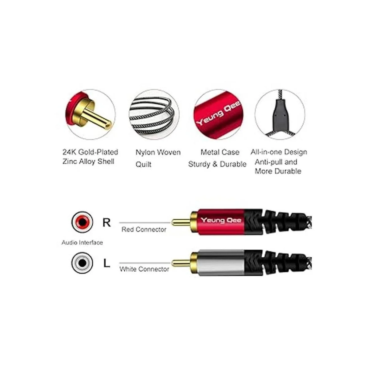 Yeung Qee Cable de audio estéreo RCA de 6 pies cable de_3