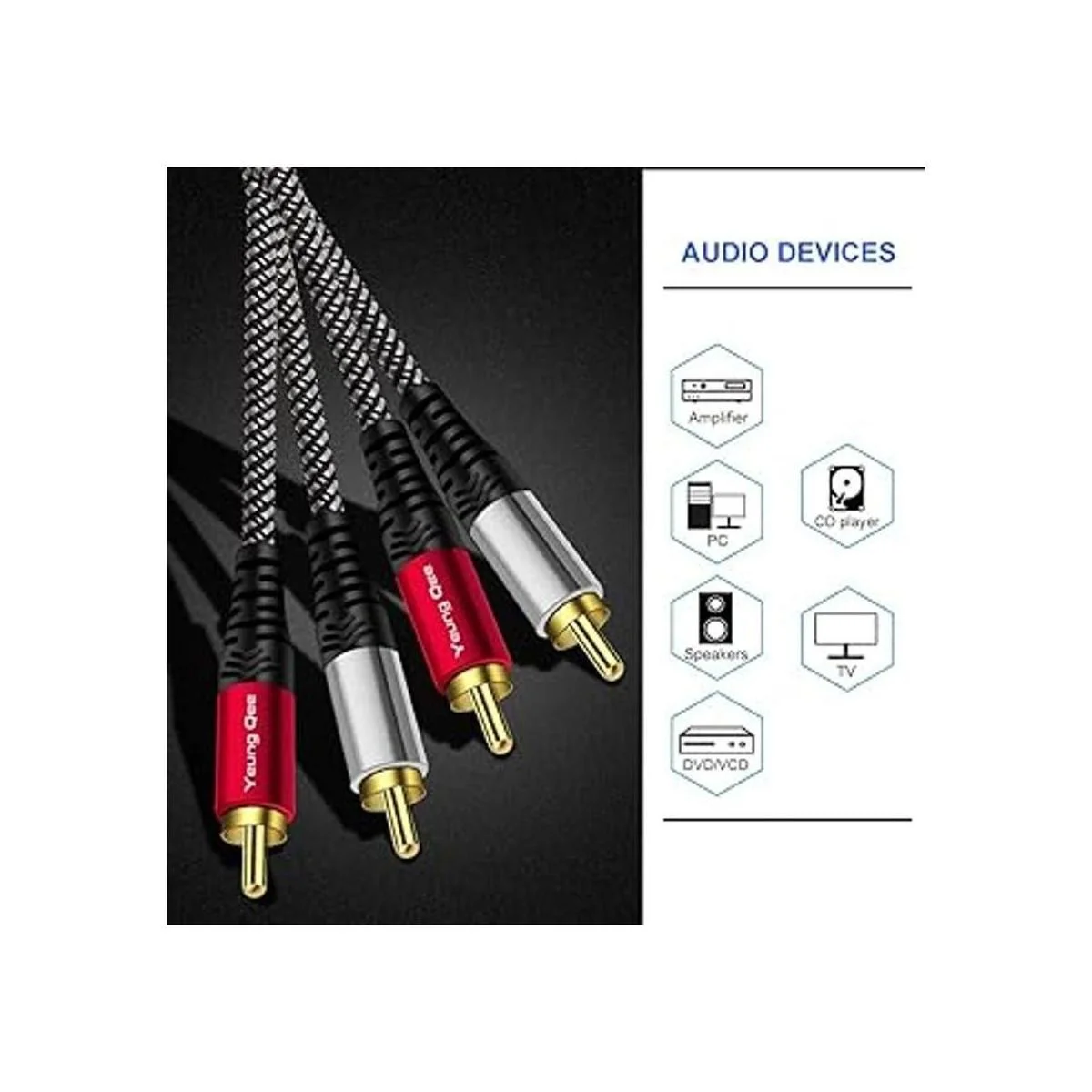 Yeung Qee Cable de audio estéreo RCA de 6 pies cable de_2