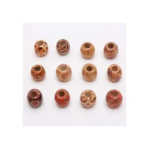 Onwon 100 cuentas de madera con patrón pintado de 0.472_2