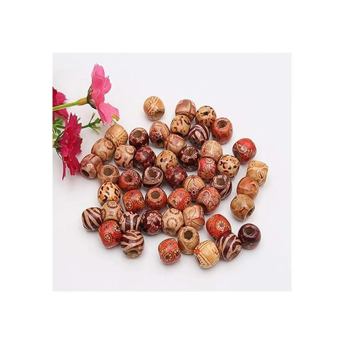 Onwon 100 cuentas de madera con patrón pintado de 0.472_4