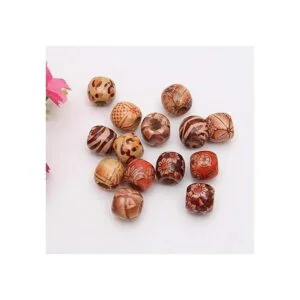 Onwon 100 cuentas de madera con patrón pintado de 0.472_3