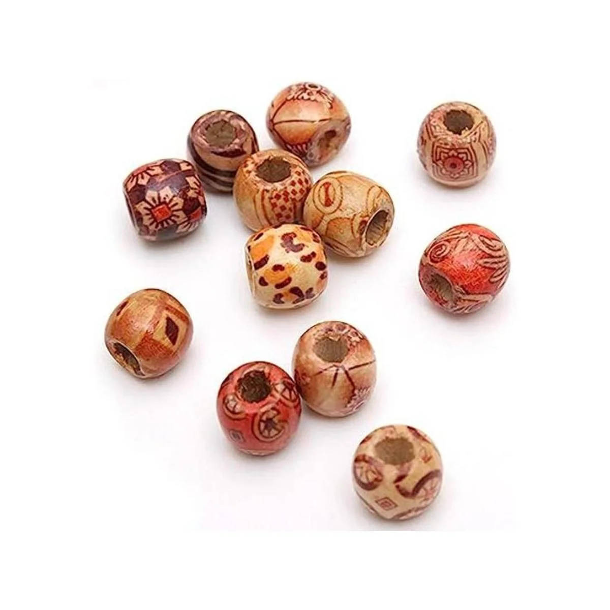 Onwon 100 cuentas de madera con patrón pintado de 0.472_1