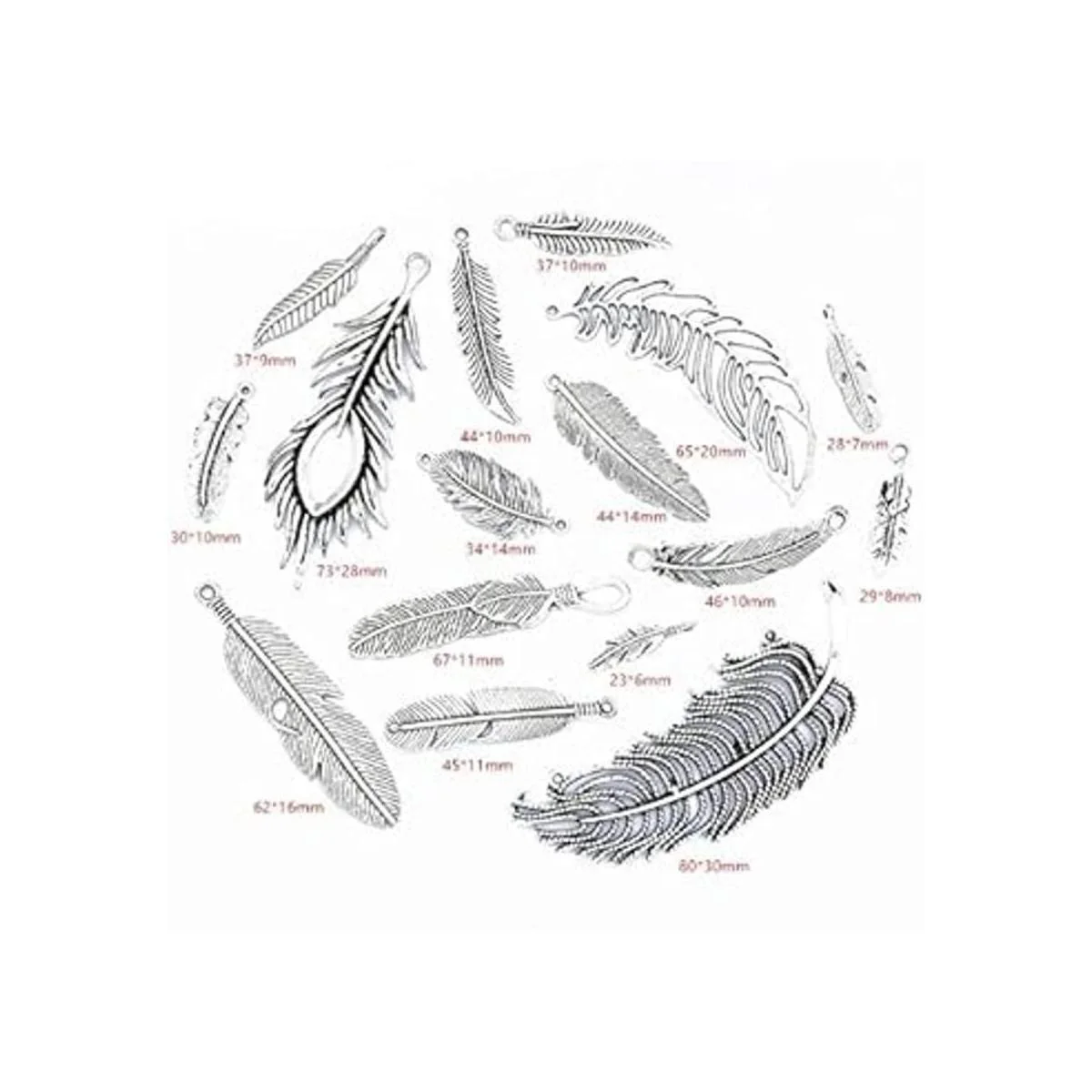 Weyoo 16 colgantes de plumas de plata antigua para_2