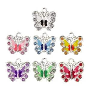 Honbay 14 piezas esmalte mariposa colgante con cristal_3