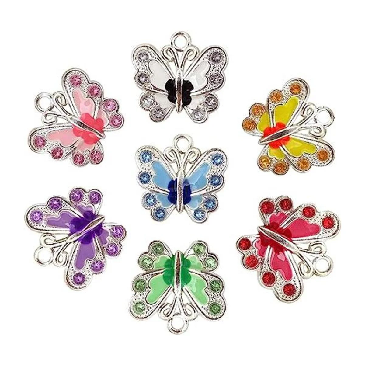 Honbay 14 piezas esmalte mariposa colgante con cristal_1