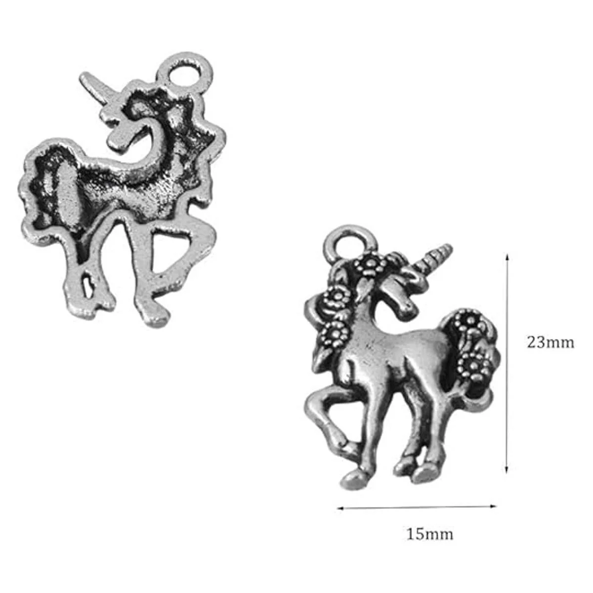 50 colgantes de unicornio chapados en plata envejecida_2