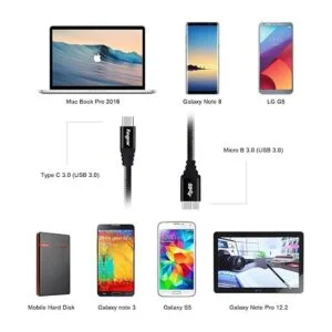 Cable USB C a Micro 3.0 de 1 pie conector de metal_5
