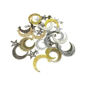 JIALEEY 44PCS Large Hollowed Moon Star Charms Mixed_4
