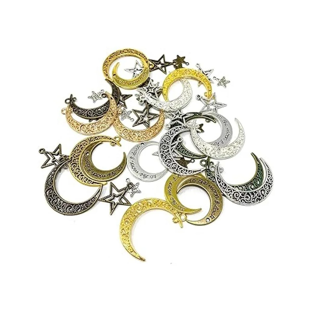 JIALEEY 44PCS Large Hollowed Moon Star Charms Mixed_4