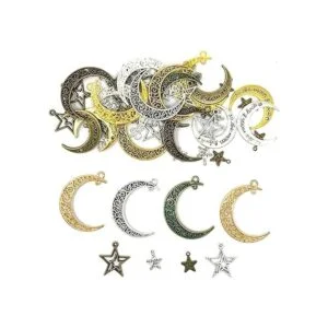 JIALEEY 44PCS Large Hollowed Moon Star Charms Mixed_2