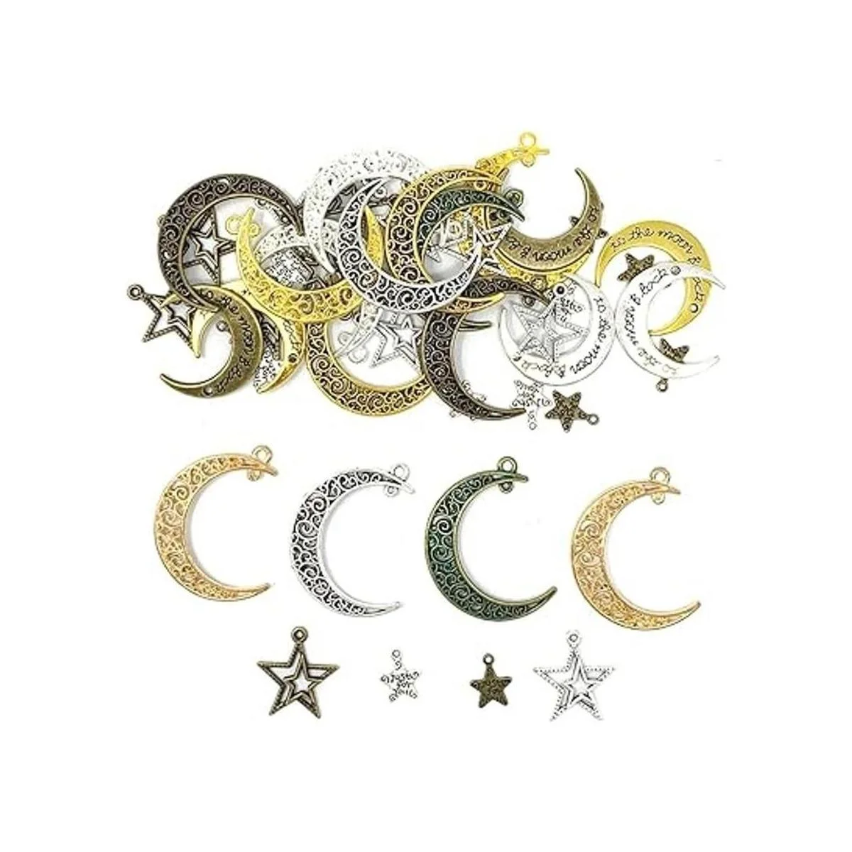 JIALEEY 44PCS Large Hollowed Moon Star Charms Mixed_2