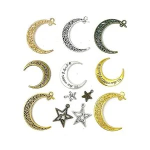 JIALEEY 44PCS Large Hollowed Moon Star Charms Mixed_3