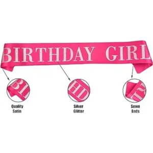 Birthday Girl Sash for WomenPink Satin Silver Glitter_4