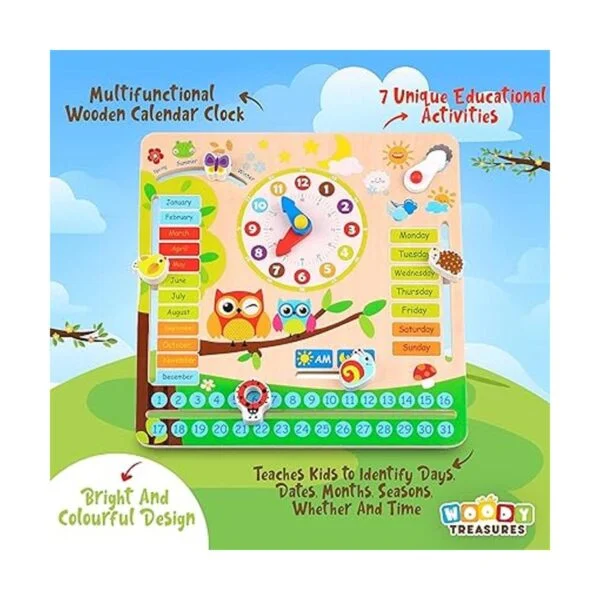 woody treasures Reloj Montessori de juguetes de madera_3