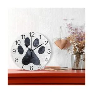 senya Reloj de pared redondo con diseño de pata de perro_2