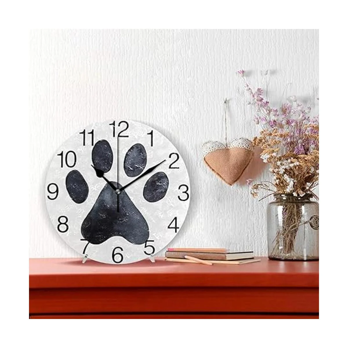 senya Reloj de pared redondo con diseño de pata de perro_2