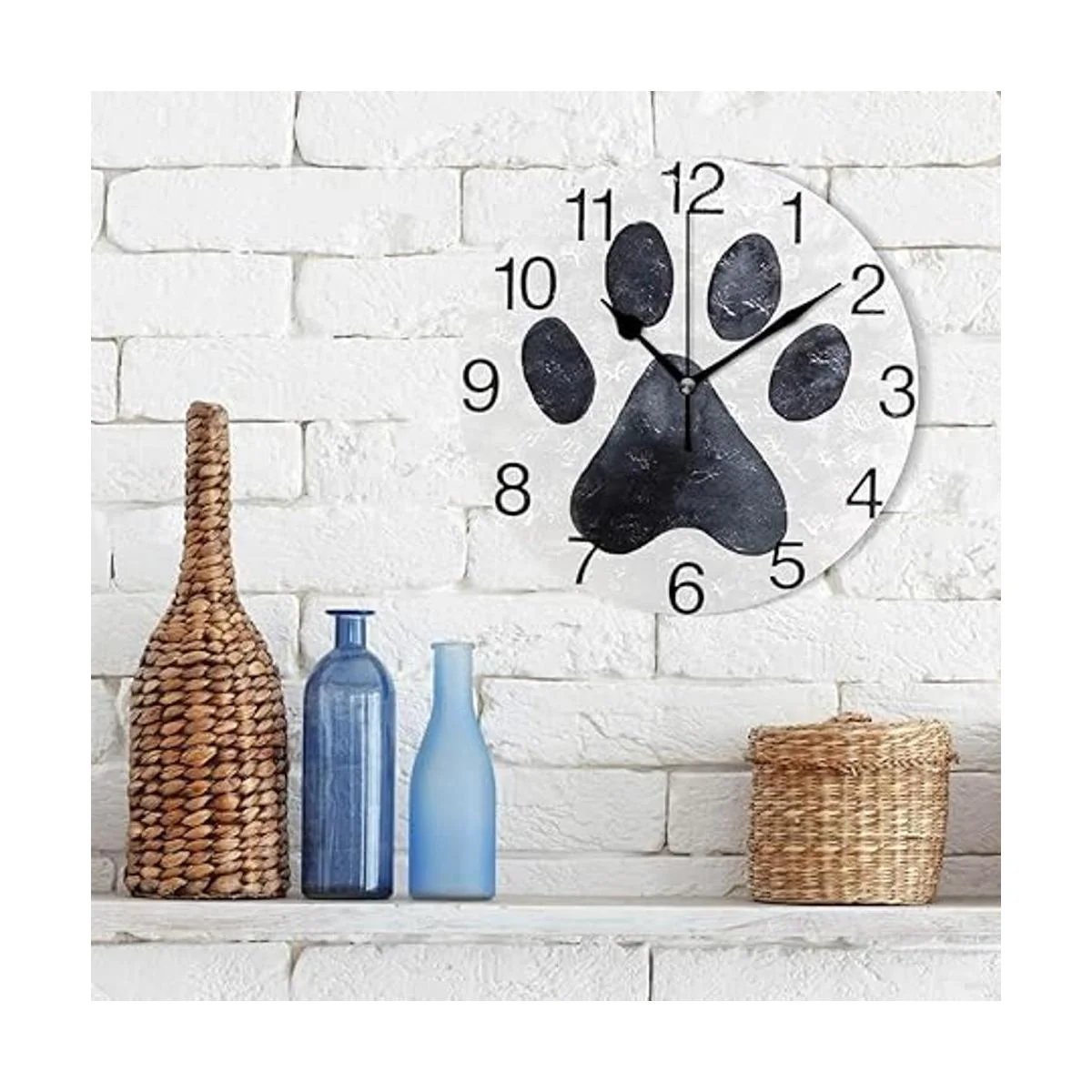 senya Reloj de pared redondo con diseño de pata de perro_3
