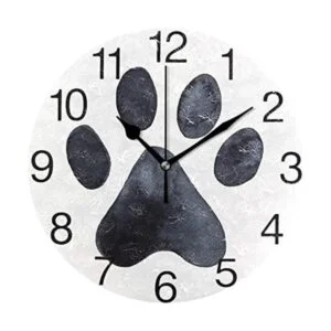 senya Reloj de pared redondo con diseño de pata de perro_1