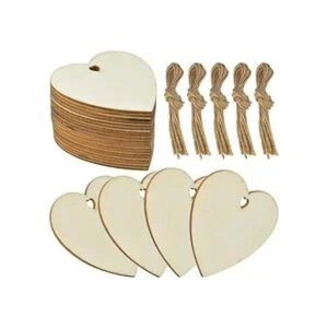 obmwang 50 Pieces 3 Natural Heart Wood Slices DIY Wooden