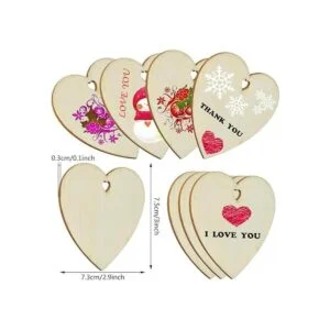 obmwang 50 Pieces 3 Natural Heart Wood Slices DIY Wooden