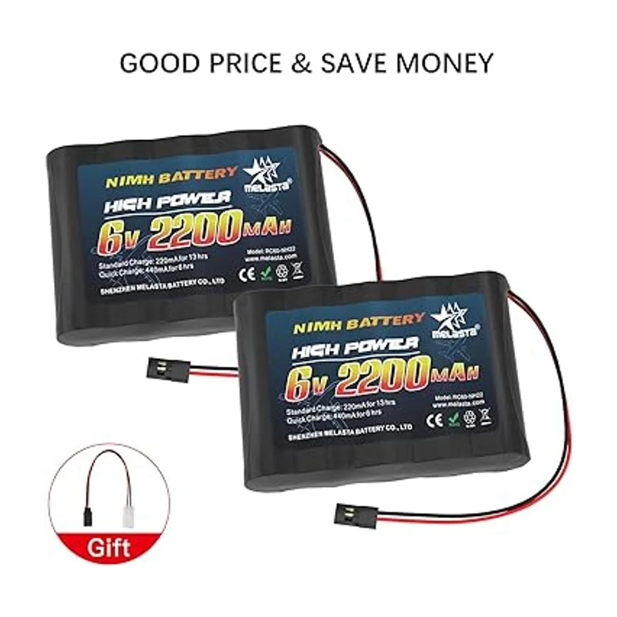 melasta Batería receptora RC de 6 V 2000 mAh recargable