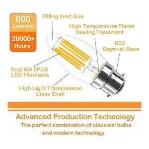 lamsky B22 bayoneta de filamento LED vela foco de luz 6 W_4