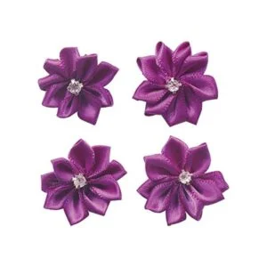 lazos de flores de satén púrpura con apliques de diamantes_1