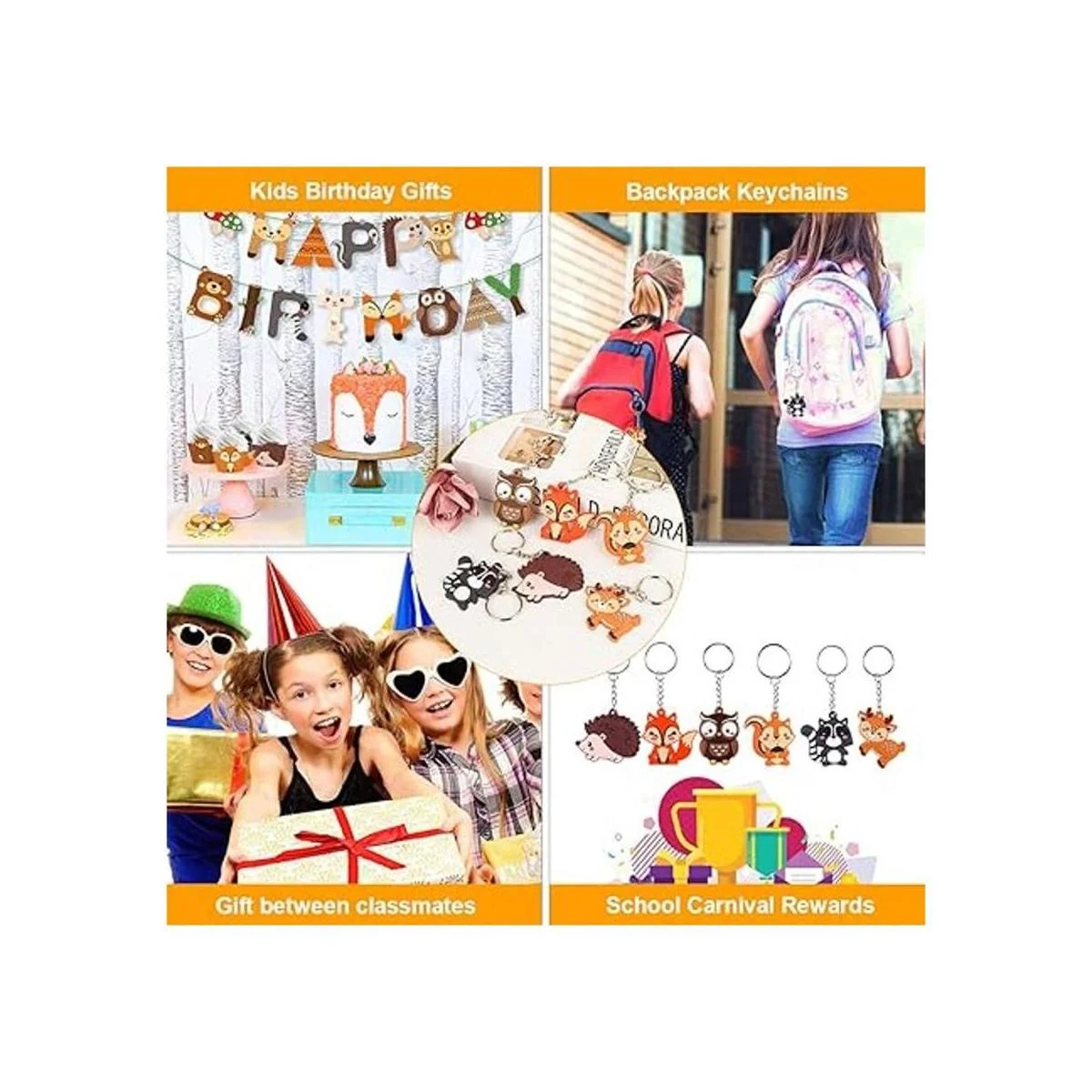 iMagitek Paquete de 24 llaveros de animales del bosque