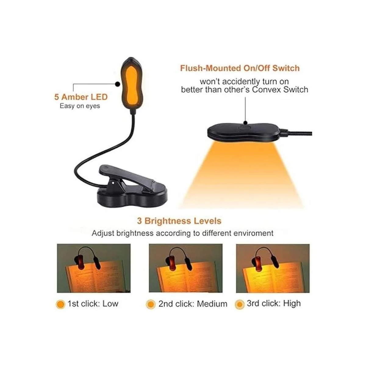 iGoober Luz de libro ámbar luz de lectura recargable con_2